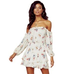 Le Clair De Lune White Red Floral Off Shoulder Dress